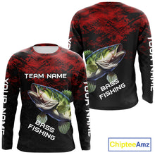 Load image into Gallery viewer, Personalized Largemouth Bass Hooded Fishing Shirts Red Camo Custom Name, Bass Fishing Shirts NBT466