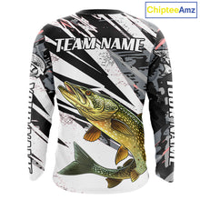 Load image into Gallery viewer, Gray Camo Pike Fishing Jerseys For Men, Custom Pike Fishing Shirts Long Sleeve NBT415