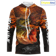 Load image into Gallery viewer, Personalized Big Bass Fishing Jerseys Orange Camo, Bass Fishing Shirt Long Sleeve Hooded NBT416