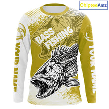 Load image into Gallery viewer, Yellow Camo Bass Fishing Jerseys For Fishing Team, Bass Skeleton Fishing Shirts Long Sleeve NBT419