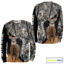 Load image into Gallery viewer, Winter Whitetail Deer Camo Customize Name 3D All Over Printed Long Sleeve Hunting Shirts for Men NBT332