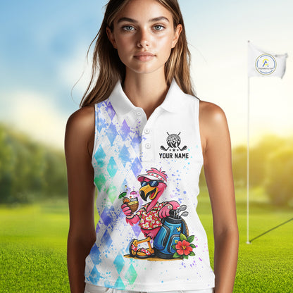 Personalized Womens Sleeveless Argyle Golf Polo Shirt, Custom Name Funny Golf Team Shirts, Golf Lover Gift NBT480
