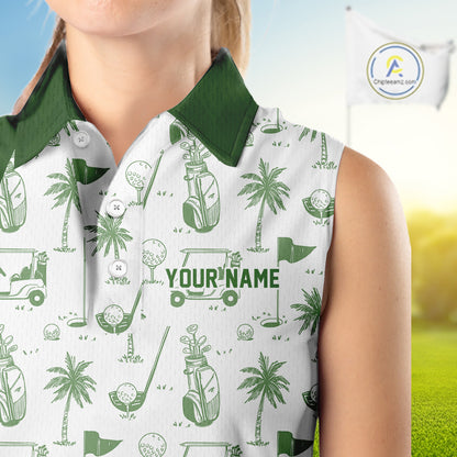 Green Womens Sleeveless Golf Polo Shirt, Funny Golf Icons Athetic Shirt, Golf Gifts For Ladies NBT481