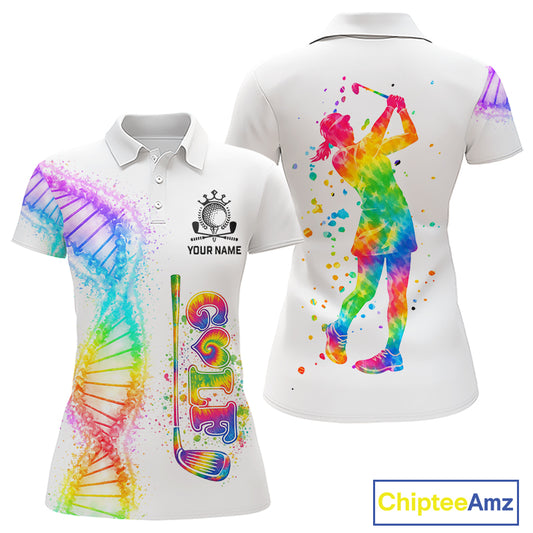 Custom Rainbow Color Golf Lover Women's Polo Shirt, It's in my DNA Shirt, Golf Gifts NBT483