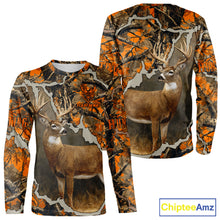 Load image into Gallery viewer, Whitetail Deer Hunting Custom Name Orange Camo Shirt, Deer Hunting Apparel, Camouflage Deer Shirts NBT339