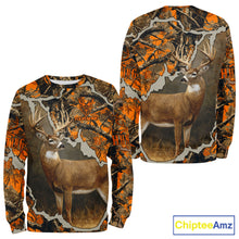 Load image into Gallery viewer, Whitetail Deer Hunting Custom Name Orange Camo Shirt, Deer Hunting Apparel, Camouflage Deer Shirts NBT339