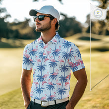 Load image into Gallery viewer, Flamingo Tropical Palm Tree Mens Polo Shirt, Custom Matching Polo Team, Golf Gifts For Men NBT494