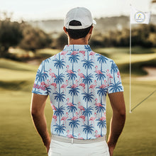 Load image into Gallery viewer, Flamingo Tropical Palm Tree Mens Polo Shirt, Custom Matching Polo Team, Golf Gifts For Men NBT494