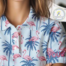 Load image into Gallery viewer, Flamingo Tropical Palm Tree Womens Polo Shirt, Custom Matching Girl Polo Team, Golf Gifts For Ladies NBT494