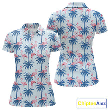 Load image into Gallery viewer, Flamingo Tropical Palm Tree Womens Polo Shirt, Custom Matching Girl Polo Team, Golf Gifts For Ladies NBT494