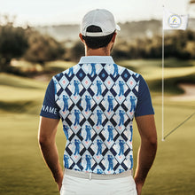 Load image into Gallery viewer, Blue Argyle Golf Polo Shirt For Men, Golf Friends Shirt, Blue Retro Golf Outfits NHT565
