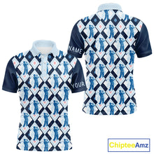 Load image into Gallery viewer, Blue Argyle Golf Polo Shirt For Men, Golf Friends Shirt, Blue Retro Golf Outfits NHT565