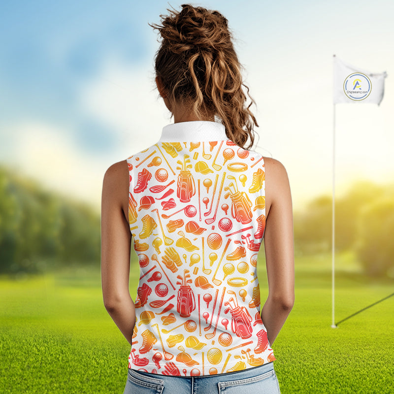 Funny Watermelon Banana Womens Sleeveless Golf Polo Shirts Custom Name Neon Print, Golf Shirt For Women NBT501