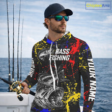 Load image into Gallery viewer, Colorful Paint Tattoo Bass Fishing Shirts Long Sleeve With Hood, Bass Fishing Jerseys NBT431