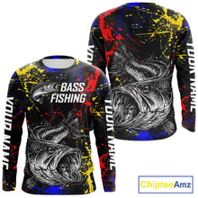 Load image into Gallery viewer, Colorful Paint Tattoo Bass Fishing Shirts Long Sleeve With Hood, Bass Fishing Jerseys NBT431