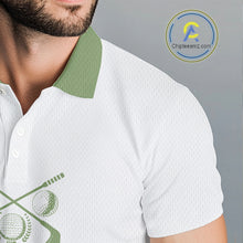 Load image into Gallery viewer, Green And White Camo Mens Golf Polo Shirts Customized Camouflage Golf Shirts For Men, Golfer Gifts NBT510