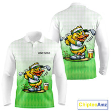 Load image into Gallery viewer, Funny Duck Golf Polo Shirt For Men, Cute Duck With Beer Print Shirt, Sporty Animal Golf Gift|Green NBT623