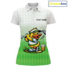 Load image into Gallery viewer, Funny Duck Golf Polo Shirt For Womens, Cute Duck With Beer Print Shirt, Sporty Animal Golf Gift|Green NBT623