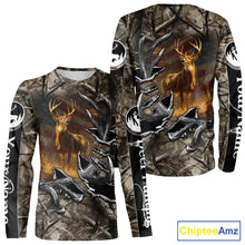 Load image into Gallery viewer, American Flag Camo Deer Hunting Shirts with Antler for Men, Hunting Gift Ideas for Hunters NBT46
