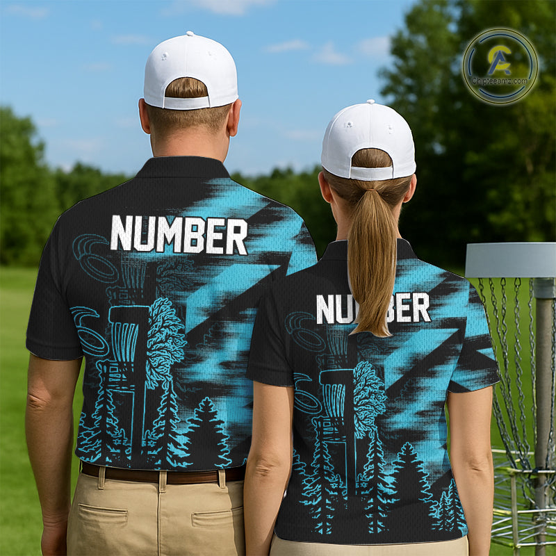 Womens Disc Golf Polo Shirt Custom Name Blue Disc Golf Basket, Personalized Disc Golf Shirts NBT646
