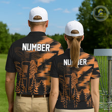 Load image into Gallery viewer, Mens Disc Golf Polo Shirt Custom Name Orange Disc Golf Basket, Personalized Disc Golf Shirts NBT648