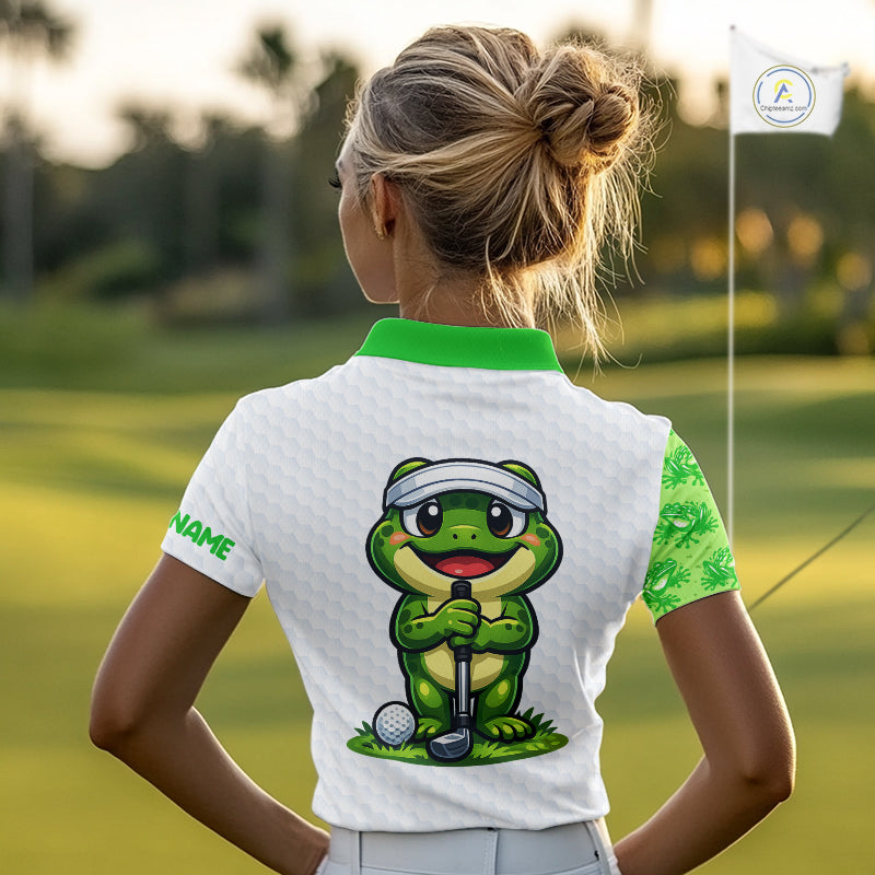 Funny Frog Green Womens Golf Polo Shirt Custom Women Golf Top, Personalized Golf Gifts NBT517
