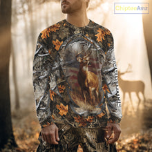 Load image into Gallery viewer, Deer Hunting Camo Hoodie American Flag Long Sleeve 3D Shirt Men Camo Hoodie NBT293