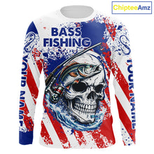 Load image into Gallery viewer, Custom American Flag Fishing Shirts Largemouth Bass Fishing Long Sleeve, Bass Fishing Shirts For Men NBT385