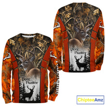 Load image into Gallery viewer, Customized Name Whitetail Deer Hunting Orange Camo Hoodie 3D Shirt, Gift for Hunters NBT297