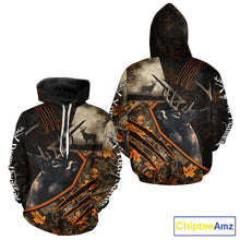 Load image into Gallery viewer, Whitetail Deer Hunting Clothes Custom Name Hoodie Autumn Leaves Camo Hunting Long Sleeve Shirt NBT298