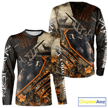 Load image into Gallery viewer, Whitetail Deer Hunting Clothes Custom Name Hoodie Autumn Leaves Camo Hunting Long Sleeve Shirt NBT298