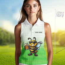 Load image into Gallery viewer, Funny Bee Sleeveless Golf Polo Shirt For Women, Cute Bee With Beer Print Shirt, Sporty Animal Golf Gift|Green NBT665
