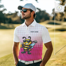 Load image into Gallery viewer, Funny Bee Golf Polo Shirt For Men, Cute Bee With Beer Print Shirt, Sporty Animal Golf Gift|Pink NBT666