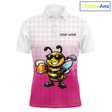 Load image into Gallery viewer, Funny Bee Golf Polo Shirt For Men, Cute Bee With Beer Print Shirt, Sporty Animal Golf Gift|Pink NBT666