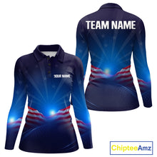 Load image into Gallery viewer, Long sleeve polo shirt with American flag design and customizable text