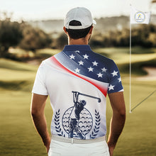 Load image into Gallery viewer, American Flag White Men Golf Polo Shirts Custom Patriotic Mens Golf Top, Golf Gifts NBT547