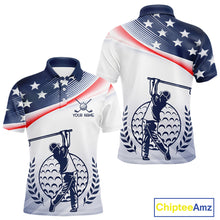 Load image into Gallery viewer, American Flag White Men Golf Polo Shirts Custom Patriotic Mens Golf Top, Golf Gifts NBT547