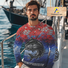 Load image into Gallery viewer, Custom Red Blue Tuna Fishing Long Sleeve Fishing Shirts, Saltwater Offshore Fishing Shirts NBT399
