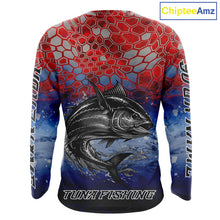 Load image into Gallery viewer, Custom Red Blue Tuna Fishing Long Sleeve Fishing Shirts, Saltwater Offshore Fishing Shirts NBT399