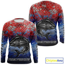 Load image into Gallery viewer, Custom Red Blue Tuna Fishing Long Sleeve Fishing Shirts, Saltwater Offshore Fishing Shirts NBT399