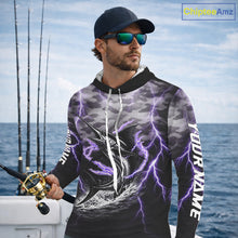 Load image into Gallery viewer, Thunder Lightning Swordfish Long Sleeve Hooded Fishing Shirts Black Camouflage, Saltwater Fishing Shirts NBT401