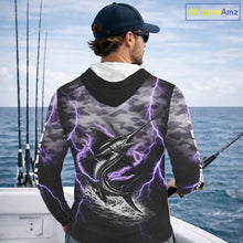 Load image into Gallery viewer, Thunder Lightning Swordfish Long Sleeve Hooded Fishing Shirts Black Camouflage, Saltwater Fishing Shirts NBT401
