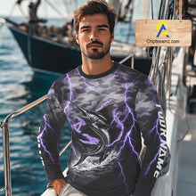 Load image into Gallery viewer, Thunder Lightning Swordfish Fishing Shirts Long Sleeve Black Camouflage, Saltwater Fishing Shirts NBT401