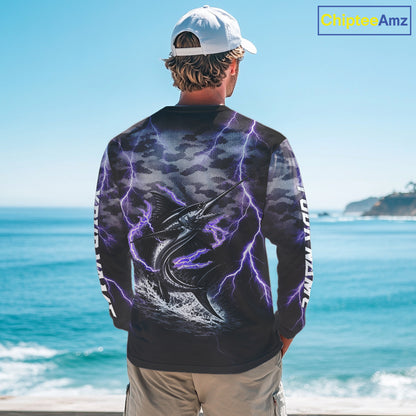 Thunder Lightning Swordfish Fishing Shirts Long Sleeve Black Camouflage, Saltwater Fishing Shirts NBT401
