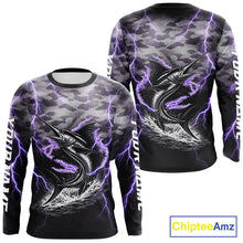 Load image into Gallery viewer, Thunder Lightning Swordfish Fishing Shirts Long Sleeve Black Camouflage, Saltwater Fishing Shirts NBT401