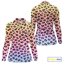 Load image into Gallery viewer, Womens Golf Polo Shirts Custom Colorful Neon Gradient Leopard Pattern Team Womens Golf Top, Golf Gifts NBT493