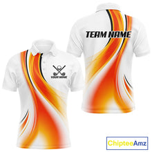 Load image into Gallery viewer, Orange White Womens Golf Polo Shirt Front and Back View Custom Team Name 