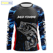 Load image into Gallery viewer, Bass Fishing Shirts Long Sleeve Blue Camouflage Fish Scale Custom Name Tournament Bass Fishing Shirts NBT363