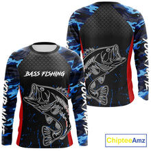Load image into Gallery viewer, Bass Fishing Shirts Long Sleeve Blue Camouflage Fish Scale Custom Name Tournament Bass Fishing Shirts NBT363