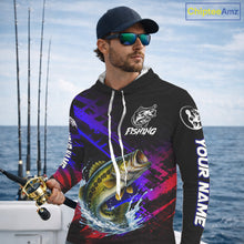 Load image into Gallery viewer, Bass Fishing Long Sleeve Hooded Purple Camo UPF Fishing Shirts, Bass Fishing Tournament Shirts NBT464